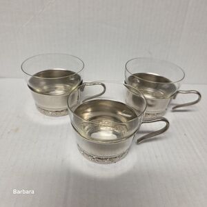 Vintage Set of 3 MHU Russian Silverplate Tea/Punch Glass and Holders